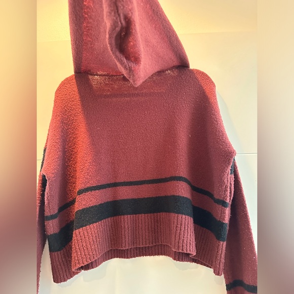 Derek heart burgundy & black v neck hoodie sweater winter casual holiday fall M - Picture 12 of 13